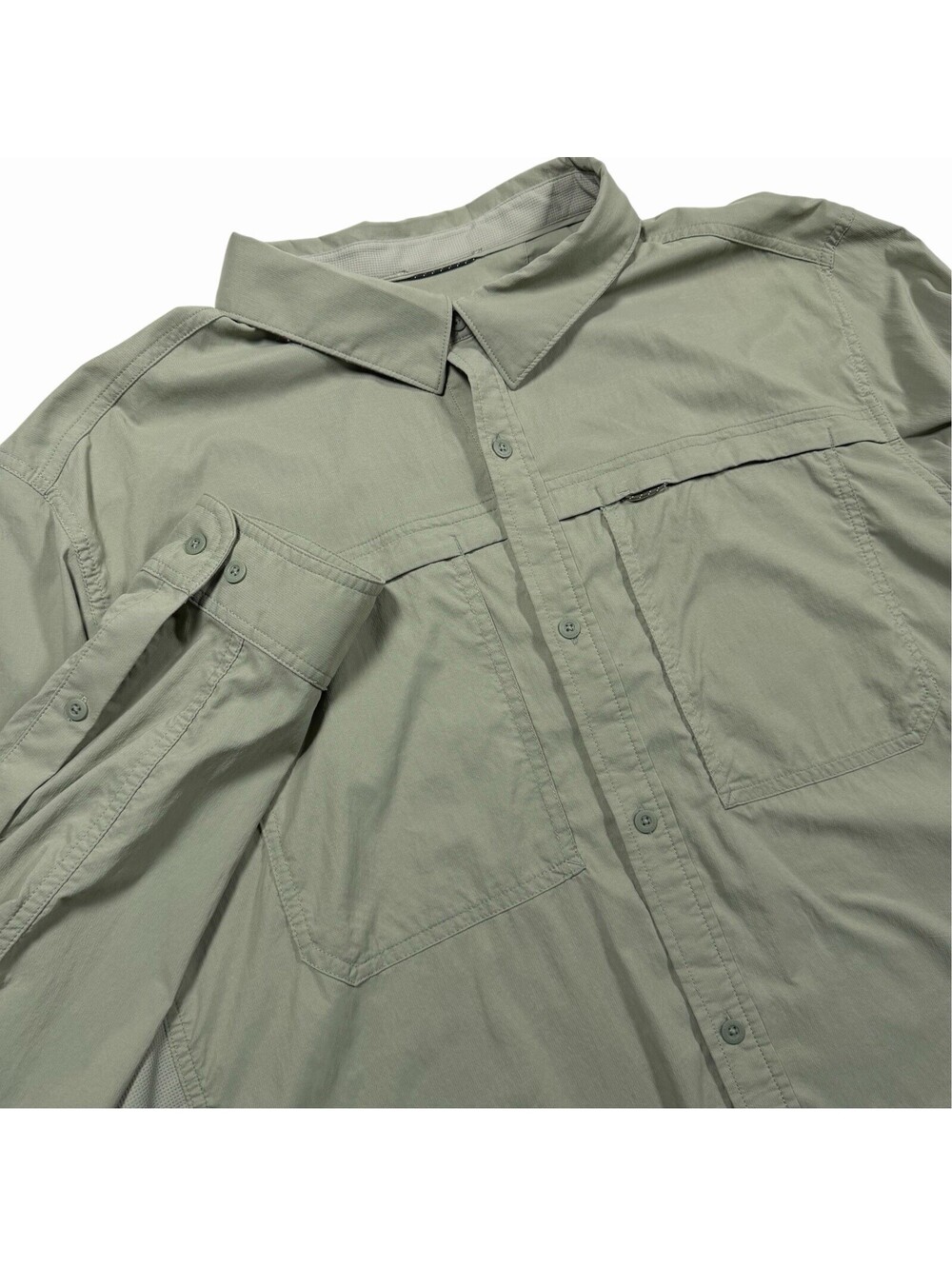 REI Co-op Men’s XLT Big & Tall Green Solid Woven Button-Up Shirt Pockets
